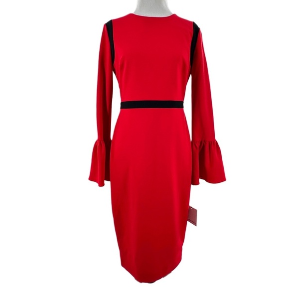 Calvin Klein midi pencil dress size 4 red bell sleeve corpcore bell sleeve